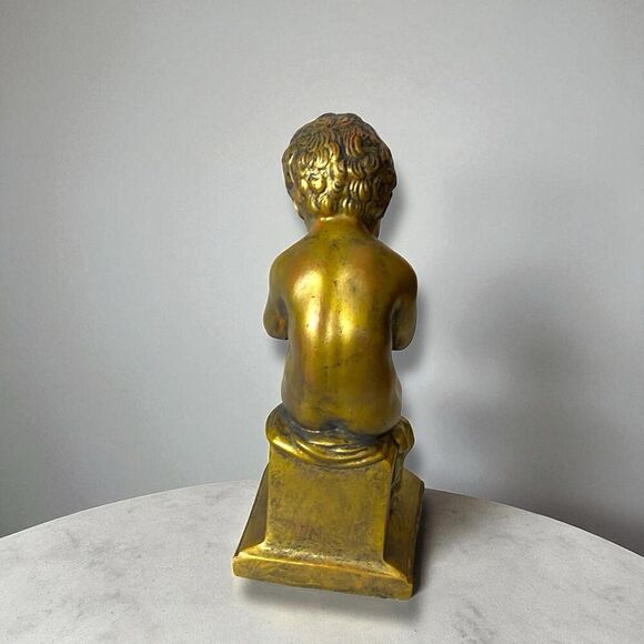 ANTIQUE JENNINGS BROTHERS "LEARNING TO WRITE" GILT GOLD SINGLE BOOKEND 1936 - Picture 4 of 7